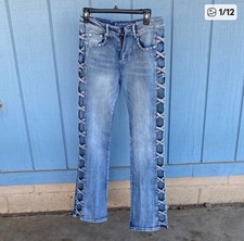 Platinum Plus Women's Bootcut Jeans Blue Denim Studded Lace-Up 5-Pocket