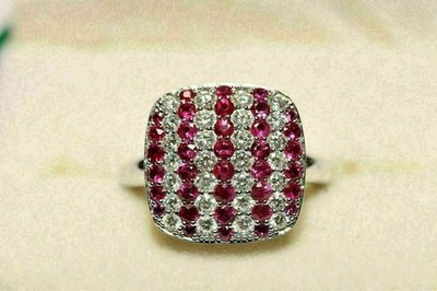 Round Cut Lab Created Pink Ruby Women's Wedding Ring 14K White Gold Plated