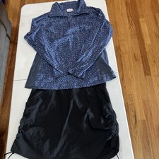 Columbia Women's Matched Soft Blue/Gray Pullover And Black Skort. Both Sz L EUC