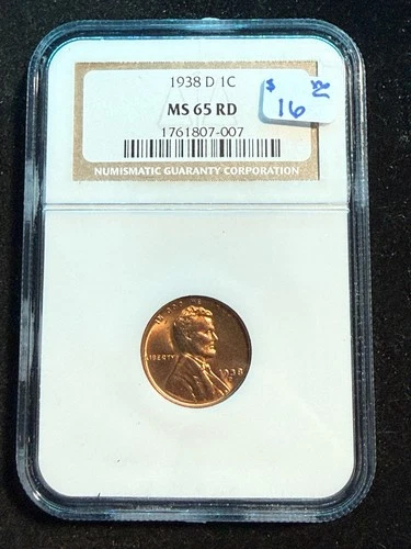 1938 D LINCOLN WHEAT CENT NGC MS 65 RD 007