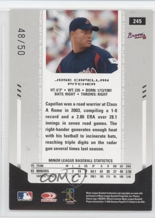 2004 Leaf Certified Materials White Mirror /50 Jose Capellan #245 Rookie Auto RC - Image 2 of 2
