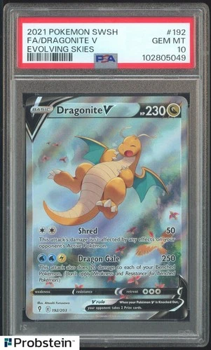 2021 Pokemon SWSH Evolving Skies #192 FA Dragonite V PSA 10 GEM MINT
