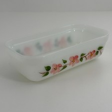 Anchor Hocking Fire-King Oven Ware #12 Peach Blossom Milk Glass Loaf Pan Vintage