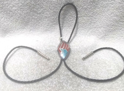 Turquoise Corel Embedded Bolo Tie Bronze Rhodium Finish Black Ties Great Shape