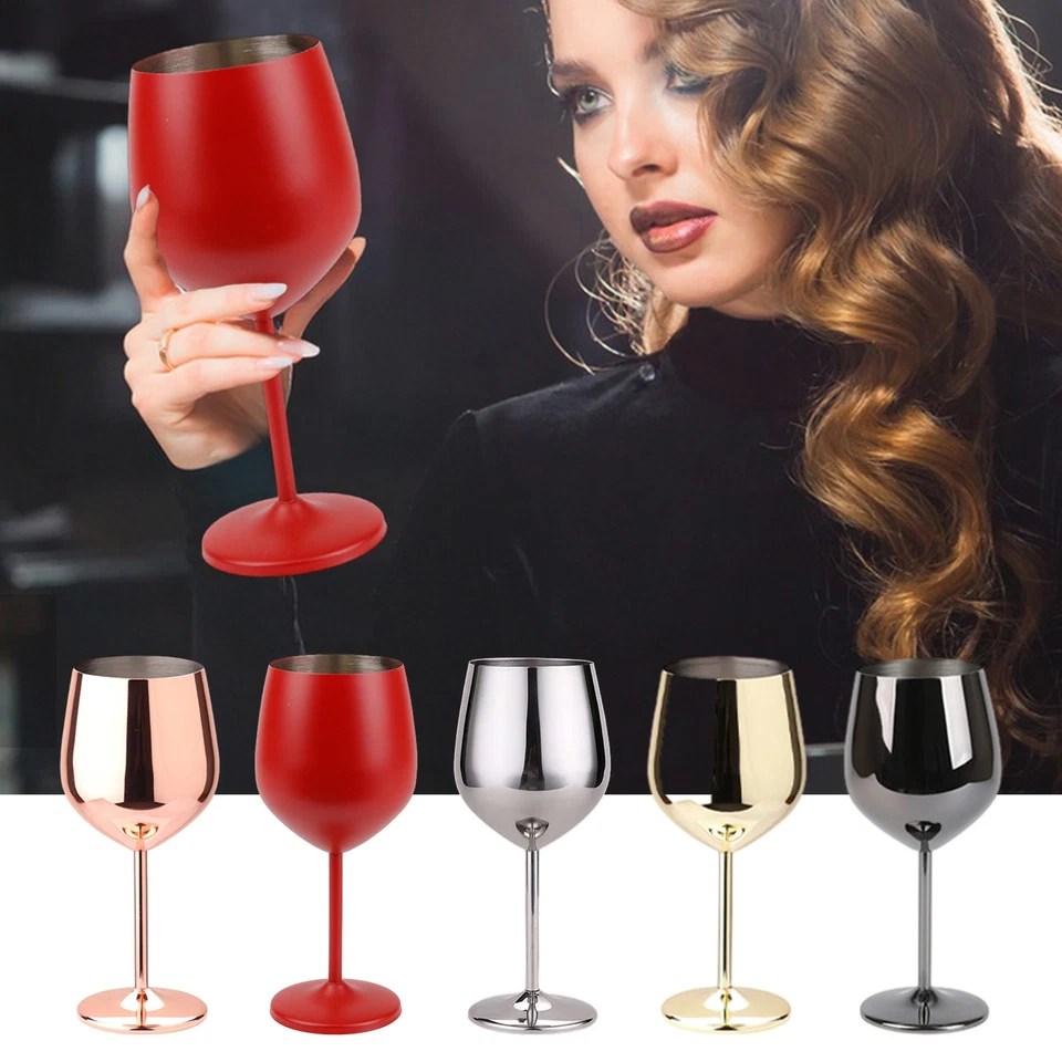 Stainless Steel Wine Glass Metal Stemmed Wine Goblets Smooth Mouth Stemmed - Image 2 of 4