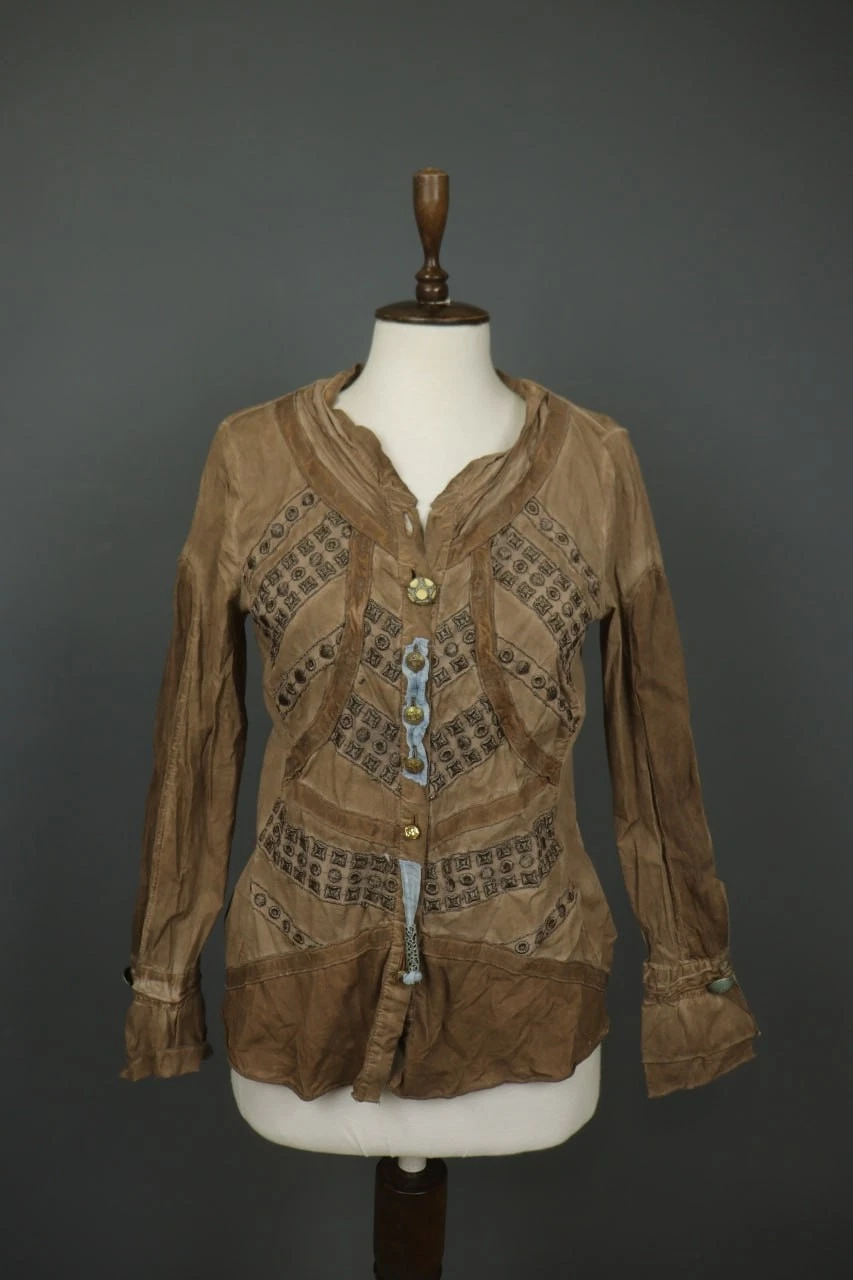 ELISA CAVALETTI Brown Embroidered Long Sleeve V-Neck Button Front Shirt Top
Opens in a new window or