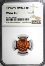 RARE! 1968 Colombia 1 Centavo MS67 RD NGC!!