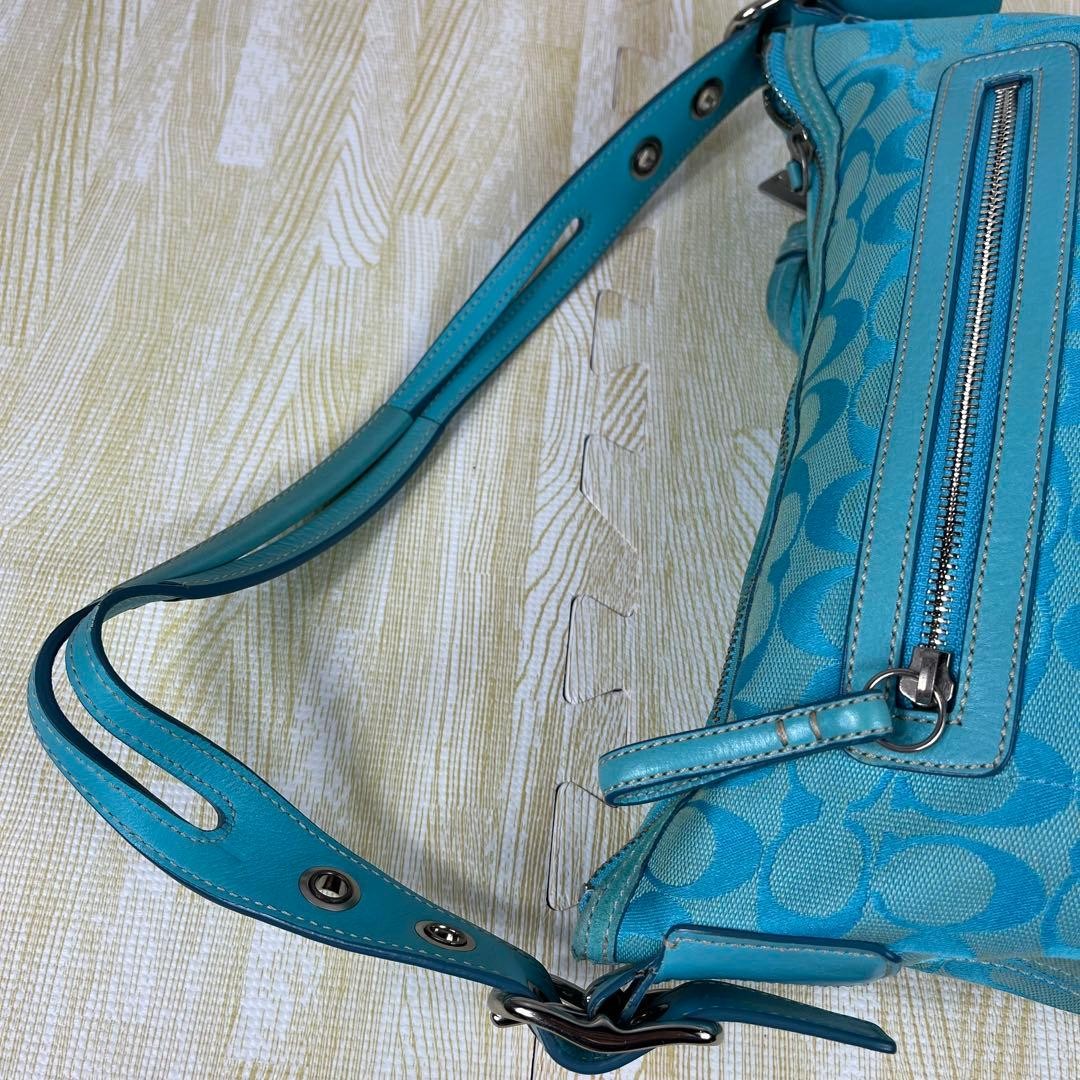 COACH Signature Blue Canvas Suede Shoulder Bag Fringe Tassel