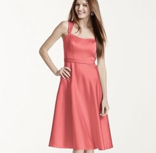 DAVID  S BRIDAL SATIN - CORAL REEF TEA LENGTH DRESS