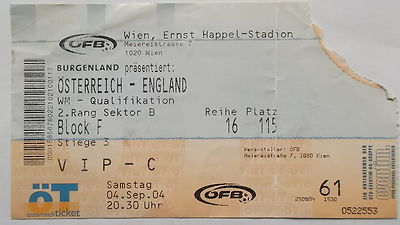 VIP TICKET LS 4.9.2004 Österreich - England
