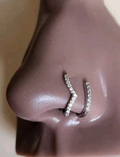 Rhinestone/Silver Chevron & Bar Faux 18G (1mm) Clip-On Nose Rings. You Choose.