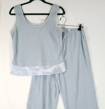 Vtg Y2K Victoria Secret Sheer Pajama Set Womens Medium Satin Trim Powder Blue 90