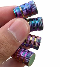 Tire Valve Cap Stem Cover Set Knurl Design Oil Slick Color Universal Fit