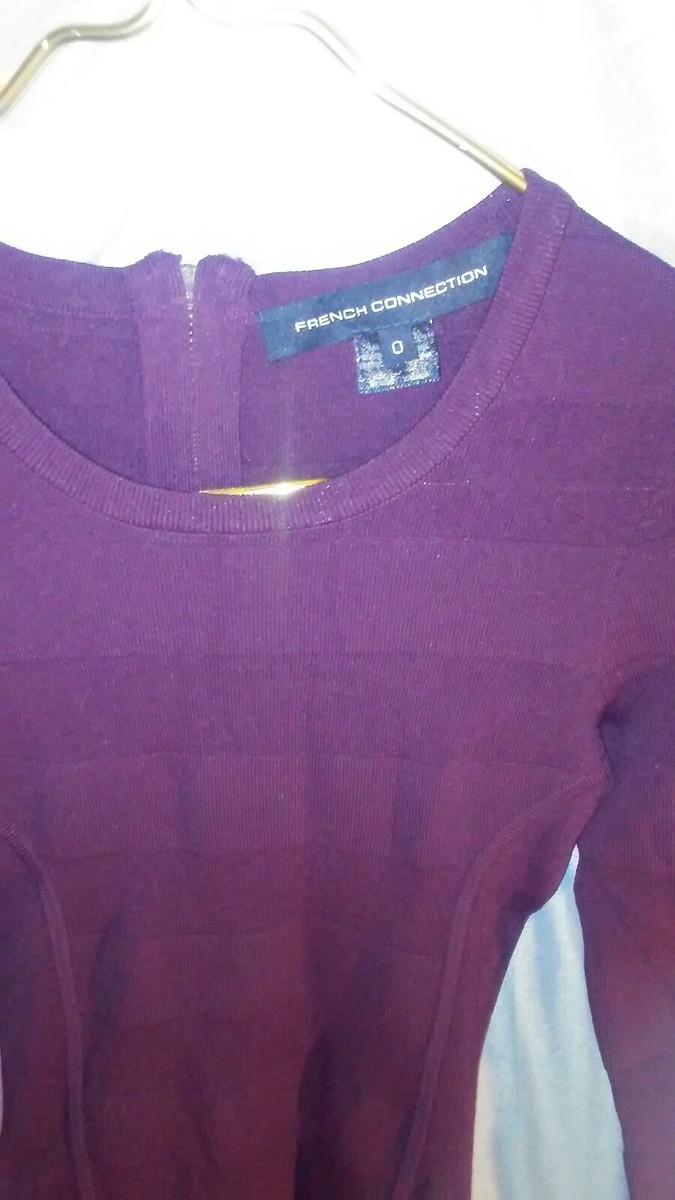 French Connection Long Sleeve Stretch Bandage Bodycon Dress Purple sz 0 NWT