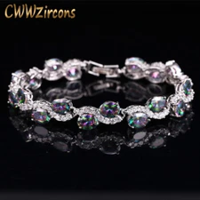 Vivid Cubic Zircon Oval Mystical Rainbow Fire Chain Link Bracelet for Women Gift
