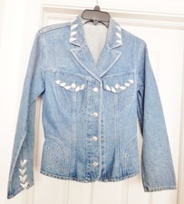 X&r Marcela Womens Denim Jacket Coat Biker Embellished Tag Cut Blue S/m (?)