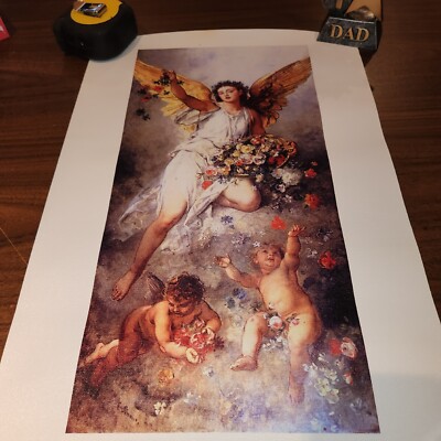 Peace by Ludwig Knaus Cherubs Angels (Eirene) on canvas, 17 x 9 the art itself
