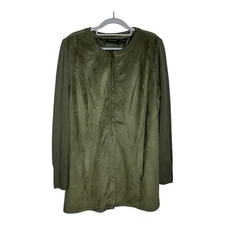 H by Halston Jacket Womens 14 Green Faux Suede Sweater Sleeve Stretch Casual 