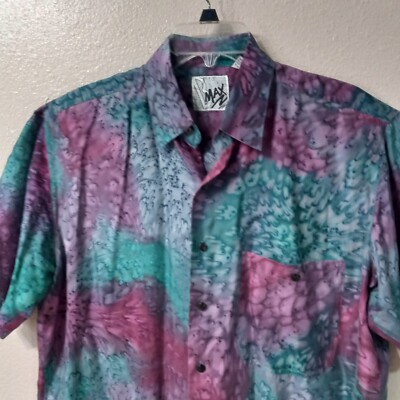 B MAX Retro Vibrant Hip Hop Short Sleeve Shirt Size M 100% SILK