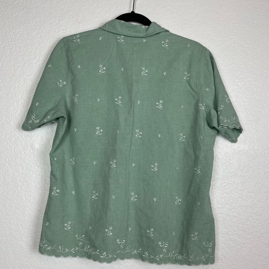 Classic Elements Button Up Blouse Floral Embroide… - image 9