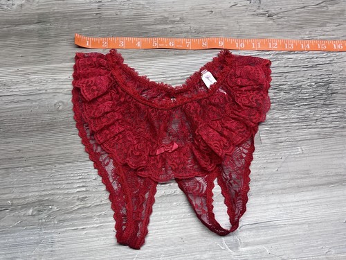 Vintage Fredericks of Hollywood Red Lace Crotchless Panties Ruffles One Size USA - Picture 5 of 5
