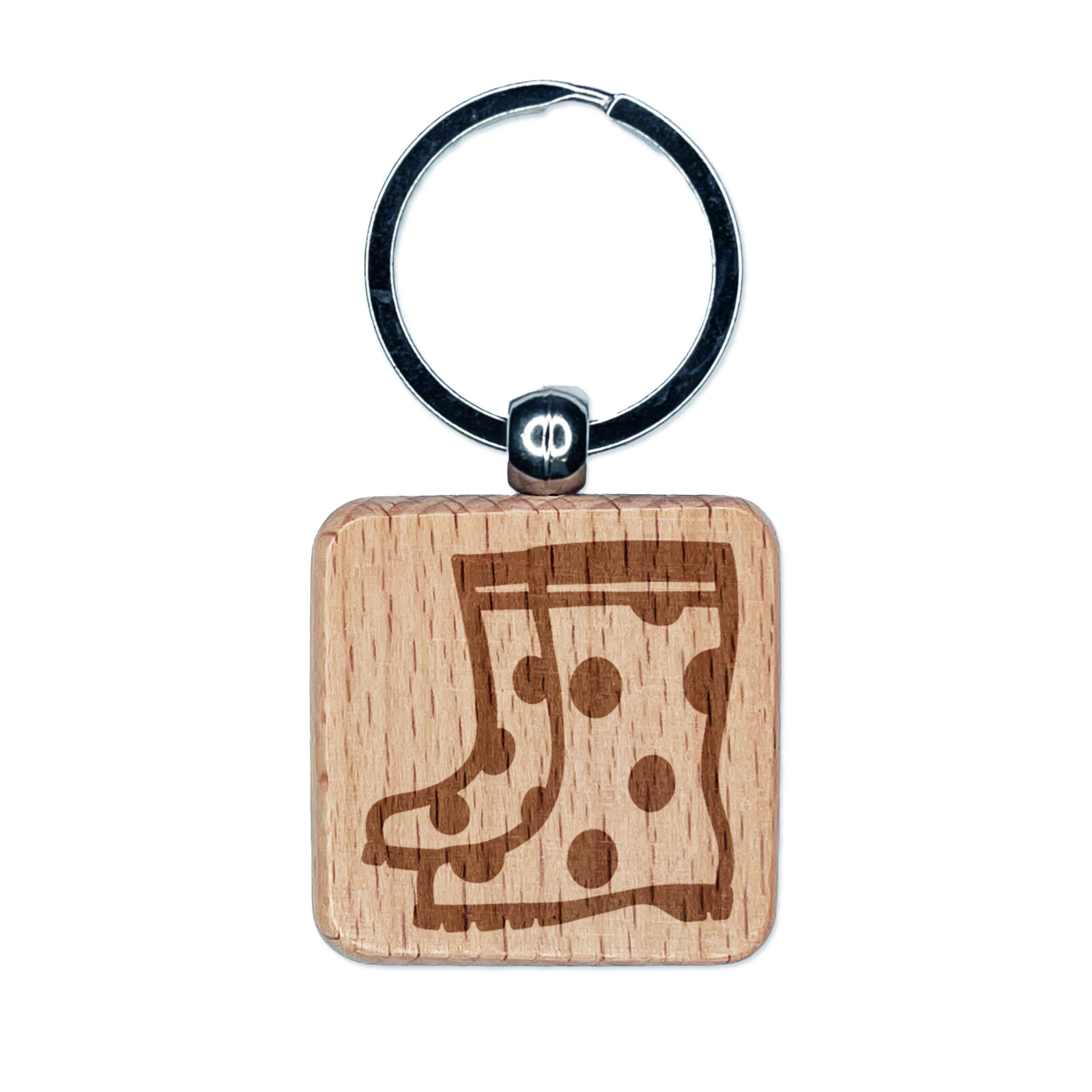 Adorable Summer Polka Dot Rain Boots Engraved Wood Square Keychain Tag Charm