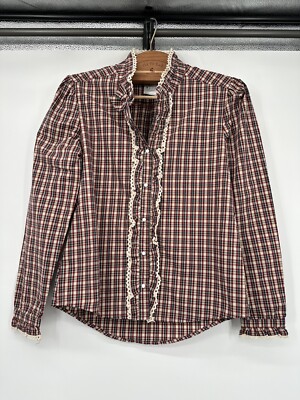 Stranger Things Eleven Girls Woven Button-Up Top Size M  ruffle neck 70's vibe
