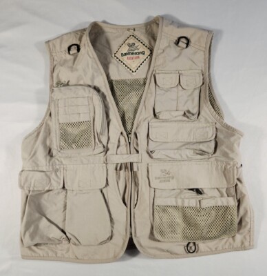 Boomerang Aventura Mens Fishing Vest, Size 50, Tan, Pockets, Used