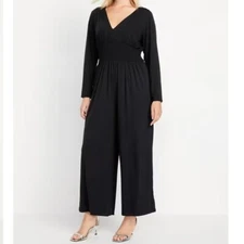 Old Navy Women’s Size Large Waist-Defined V-Neck Jumpsuit Black Jack Long Sleeve