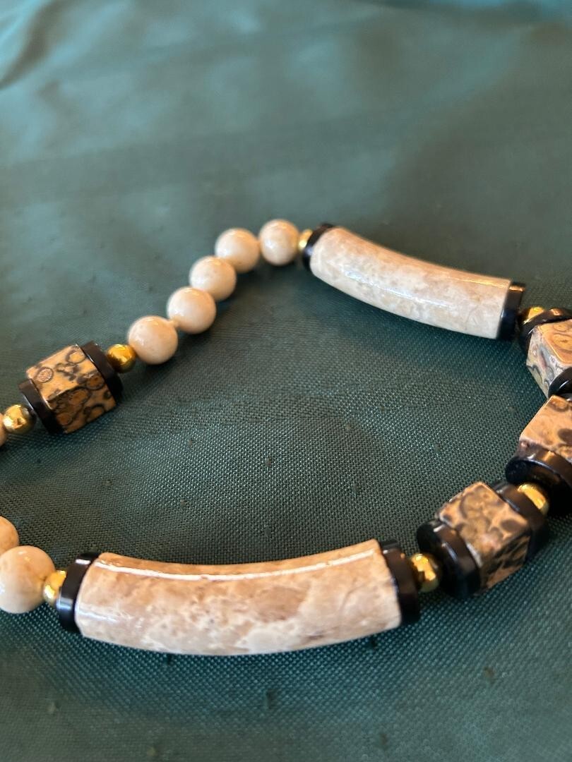 Large Statement Gemstone necklace; Ceramic Jasper… - image 4