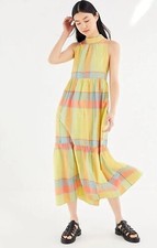 URBAN OUTFITTERS - WOMEN'S XS - PLAID SLEEVELESS ROUND NECK LAYERED MIDI DRESS