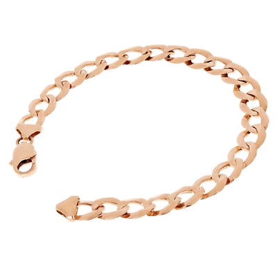 14k Rose Gold Solid Flat Cuban Curb Link Chain Bracelet 9mm