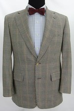 Paul Stuart Classic 2 Btn Sport Coat Jacket Wool Silk Gray Orange Red Check 37 R