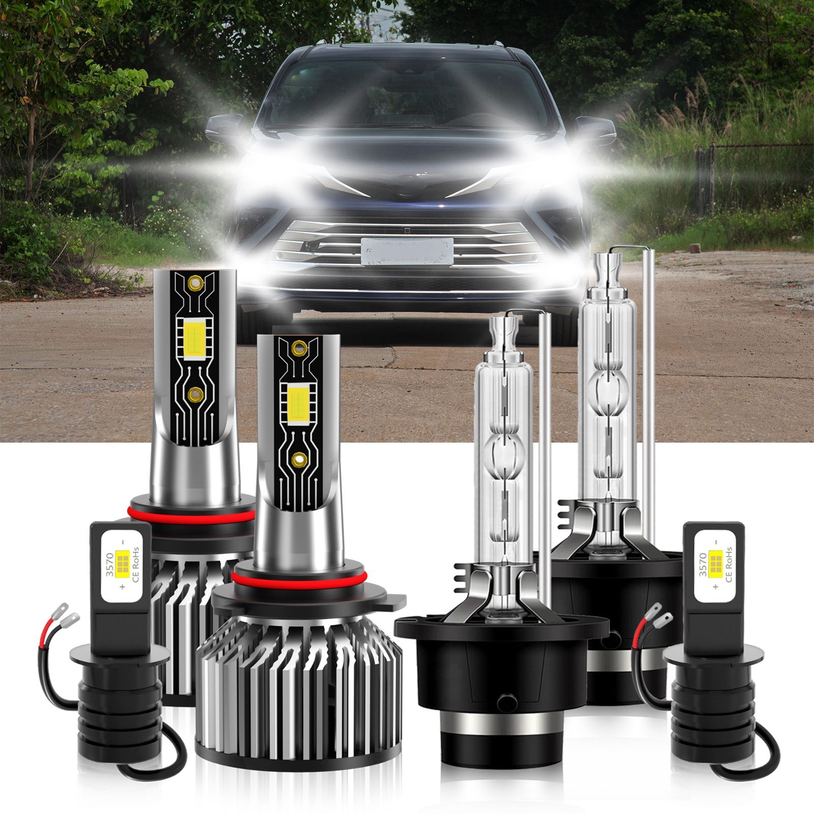 6Pcs LED HID Headlight Fog Light Bulb Combo 6500K For Toyota Sienna 2004-2005