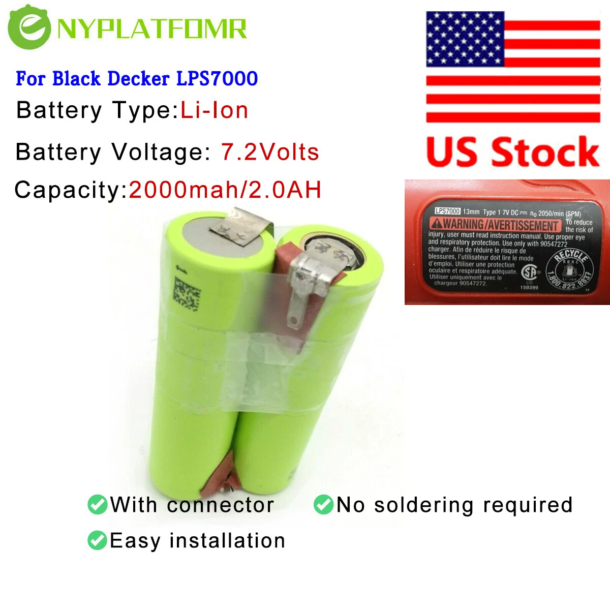 Battery for Black & Decker LPS7000 Type 1 13MM DC 7V Replace Battery Pack