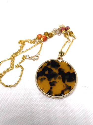 Animal Print Pendant Sweater Necklace Oranges Browns Holden Citrine Crystals  - Picture 1 of 5