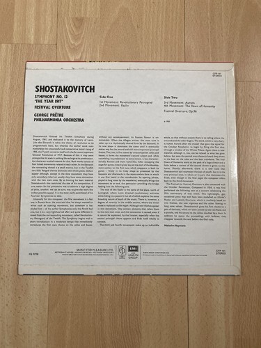 SHOSTAKOVICH SYMPHONY NO.12 THE YEAR 1917 EMI CLASSICS FOR PLEASURE STEREO LP - Picture 3 of 3