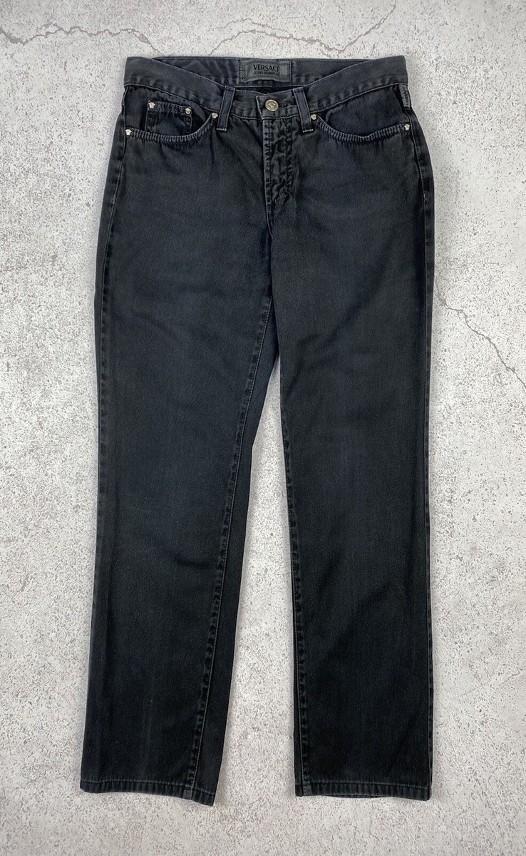 Vintage Versace Couture Womens Black Washed Denim Jeans