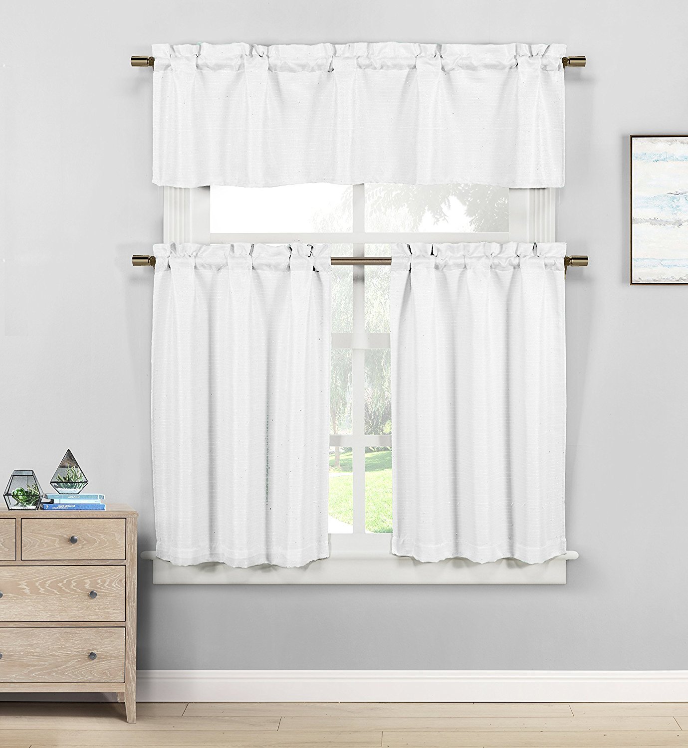 Kensie Home Jane Window Treatments Fine Stripe Glitter Accents Creme