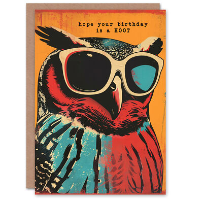 Birthday Card Sunglasses Owl Pun Hope It's a Hoot For Him Man Greeting Card  UK