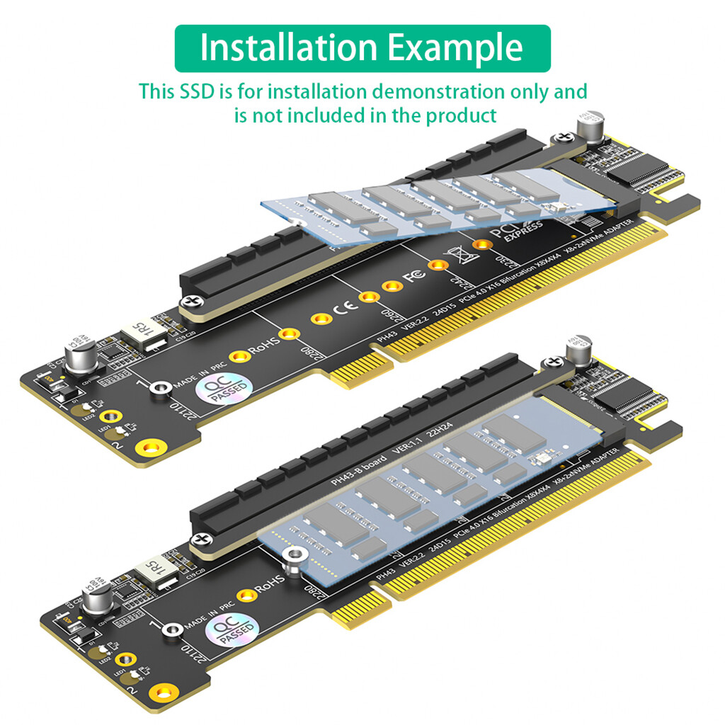 for M.2 NVMe SSD PCIe Adapter PCIe 4.0 X16 to Dual NVMe 1x More