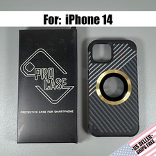 Case for iPhone 13/14 - Black Carbon Fiber Pattern | Gold Magnetic Circle