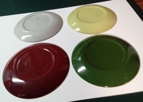 Homer Laughlin Rhythm 9-1/4" Lunch Plate Burgundy Green Chartreuse Gray-Set of 4 - Picture 3 of 8