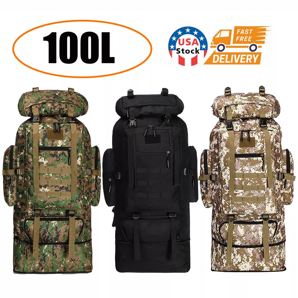 100L Military Tactical Backpack Camping Hiking Outdoor Travel Rucksack  Luggage