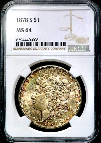 1878-S Morgan Silver One $1 Dollar - NGC MS 64 - Nice Colorful Toning!  CC556