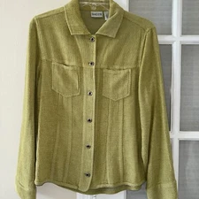Chicos Button Down Shirt Size 0 Double Front Pockets Textured Fabric Silk Blend