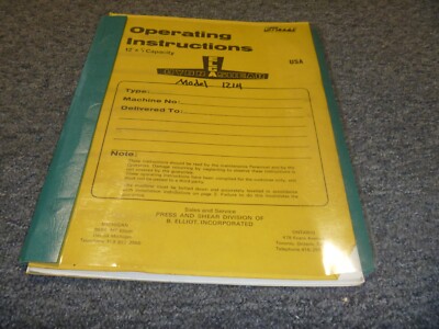 Elga Model 1214 Hydra-Shear 12' x 1/4'' Capacity Operator Instruction Manual xz