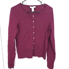 WHBM Sweater Womens M Button Up Cardigan Preppy Office Smart Mature Maroon