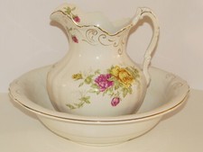 Antique Buffalo Pottery Cairo Pattern Wash Pitcher & Basin Set with Small Pitcher