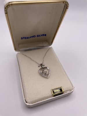 Vintage Felice JF Sterling Birthstone Heart Pendant April Clear